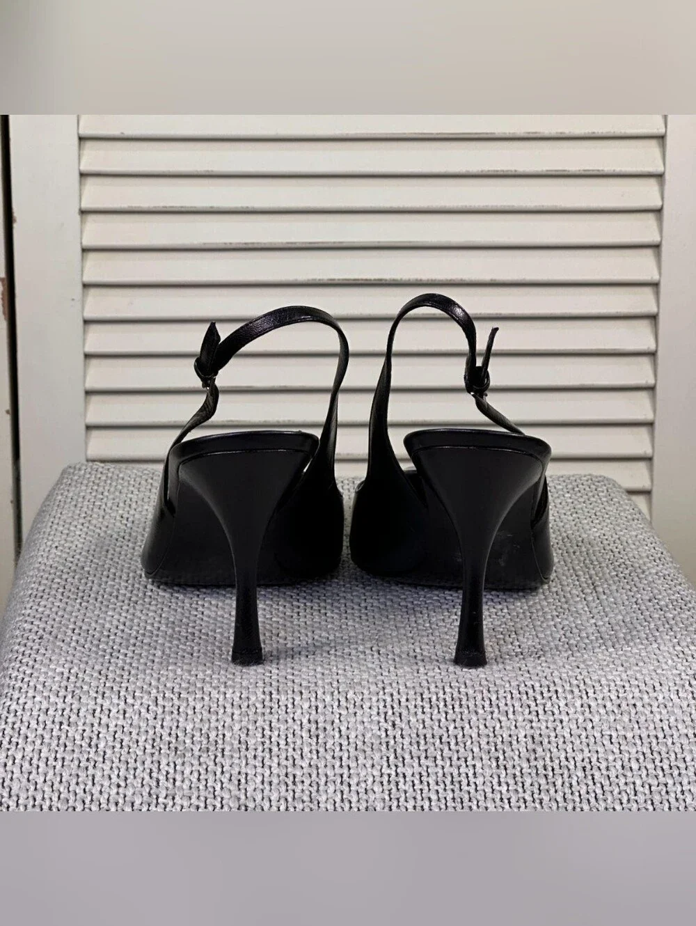Guess Black Leather Pointed-Toe Slingback Heels